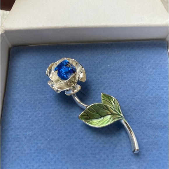 Avon 2004 Vintage Birthstone Rose Pin September Faux Sapphire in Box - Picture 5 of 7